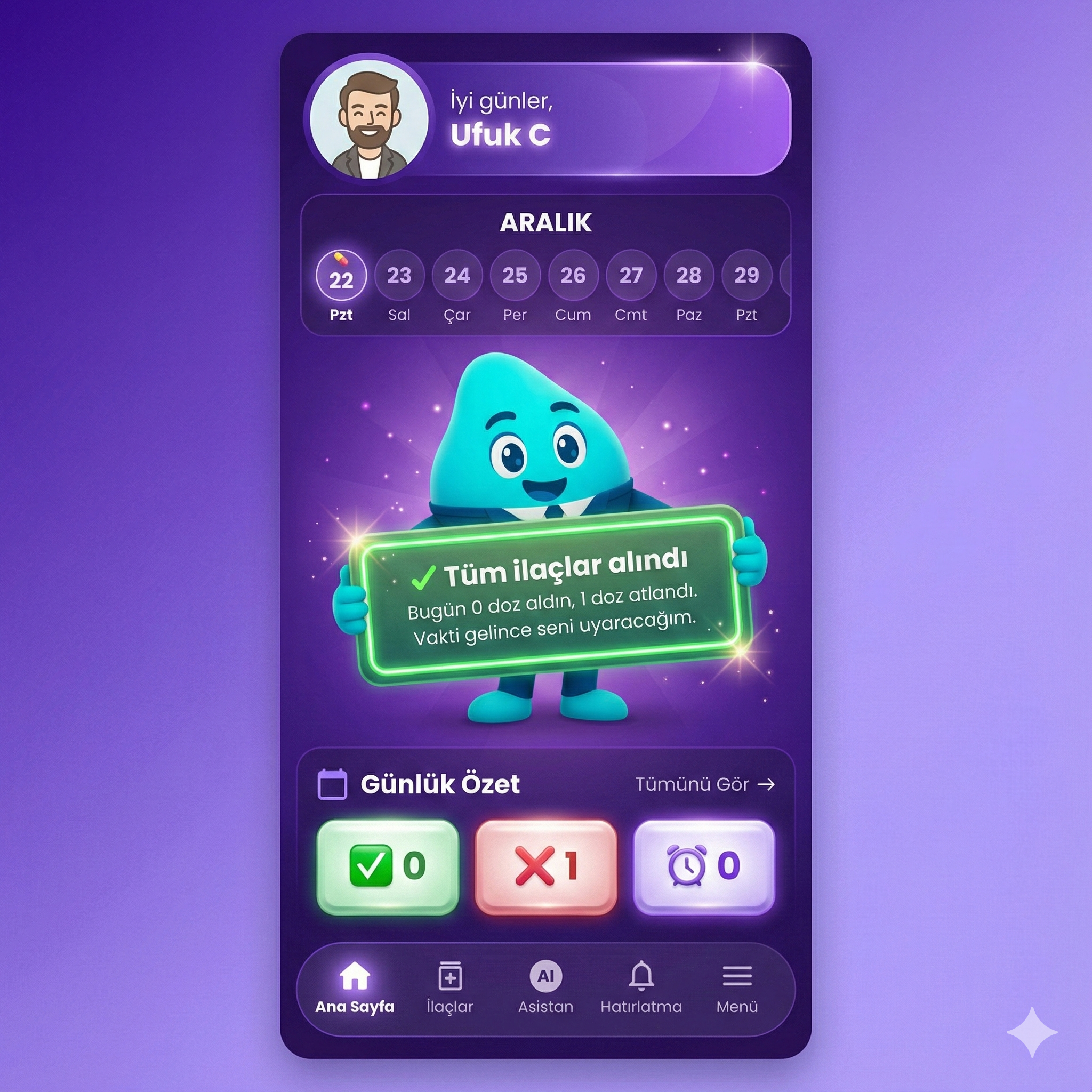 Dozi ilaç hatırlatma uygulaması ana ekranı - ilaç takip listesi ve hatırlatma bildirimleri